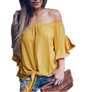 Off The Shoulder Front Tie Knot Blouse.
